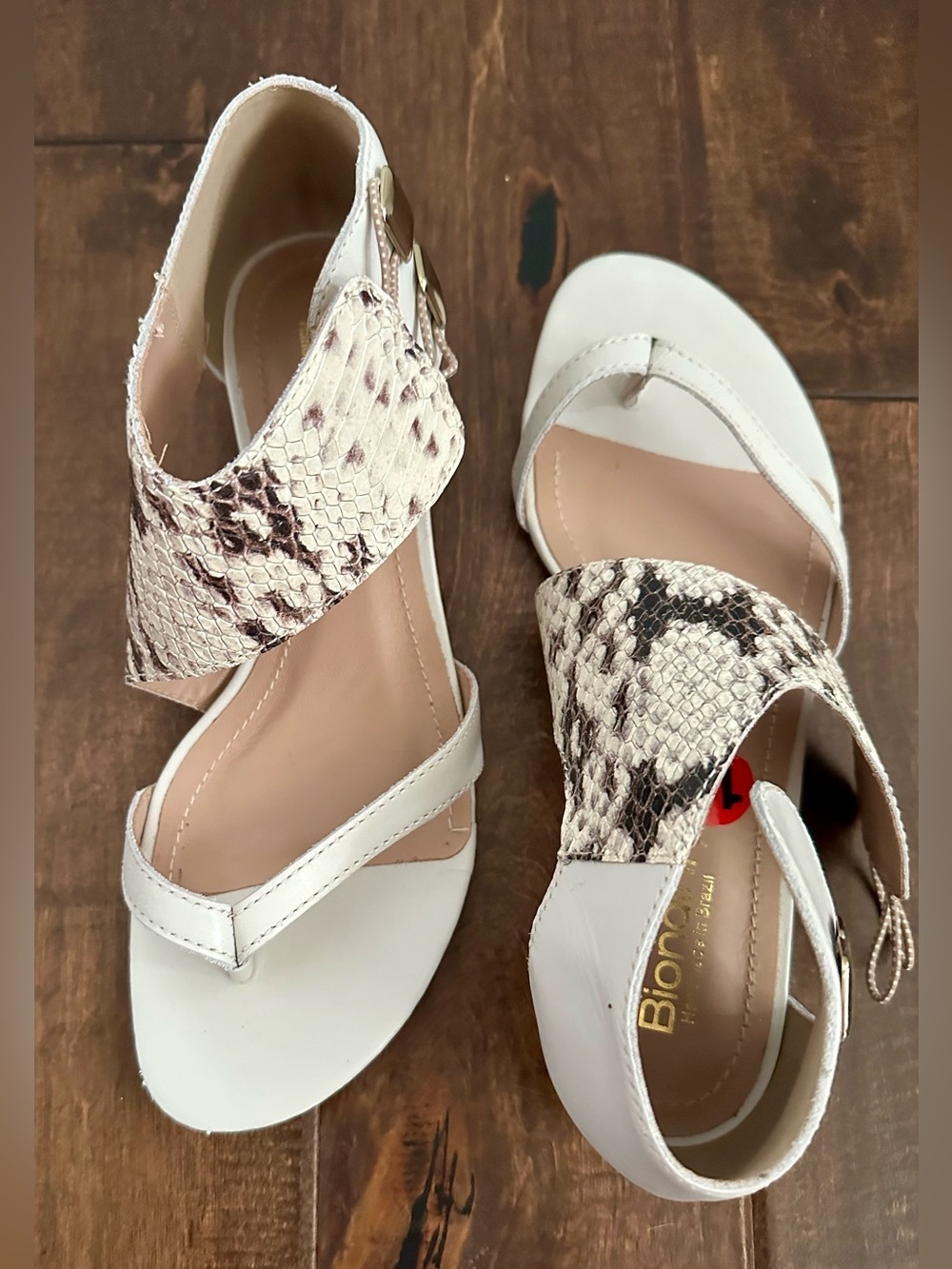 Biondini White Sandals with Snakeskin Accent hand made in Brazil womens 10